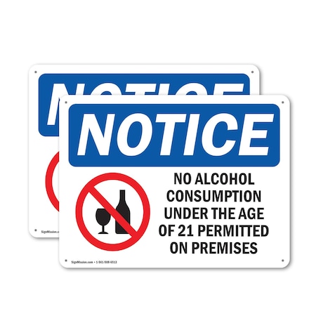 Signmission No Alcohol Consumption, 14 in W x Rectangle, Aluminum OS-2PACK-NS-A-1014-L-15999